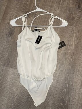 Express White Satin Cowl Neck Bodysuit